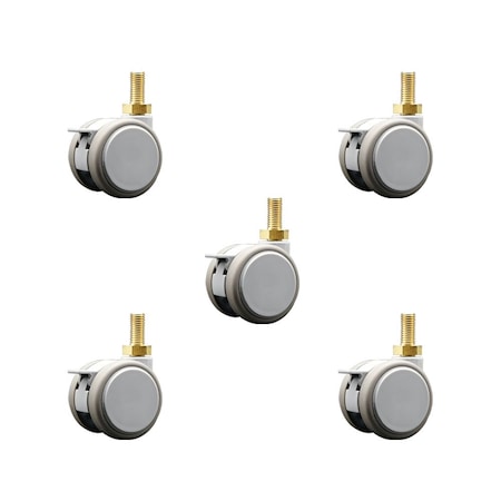 Service Caster 2 Inch MRI Safe Casters with Brakes, 12mm Threaded Stem, Set of 5, SCC, 5PK SCC-TS02S50-TPR-GRY-B-M12X22-MRI-5